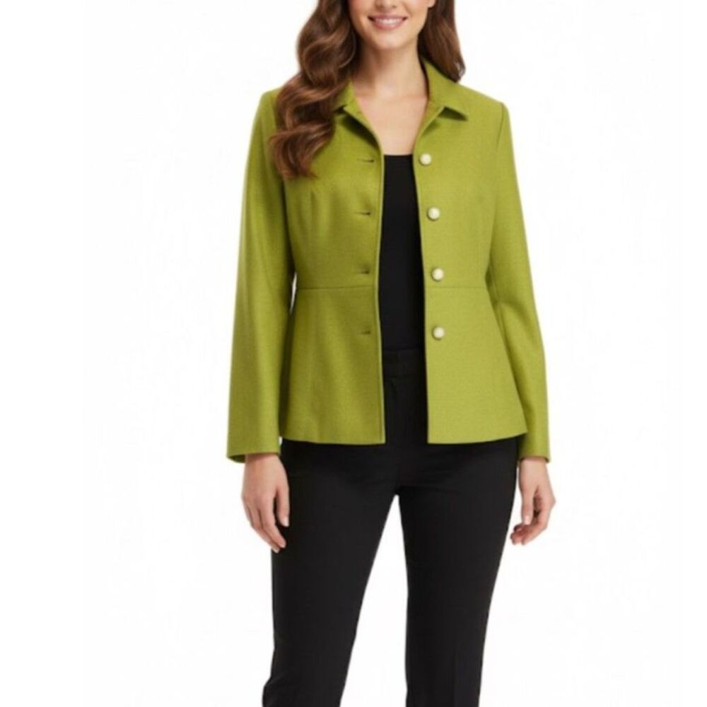 Coldwater Creek Women's Olive Green Satin Lined Gold Button Jacket Size 14